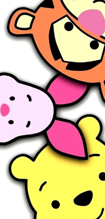 Bright cartoon characters mobile wallpaper with yellow, orange, and pink colors.