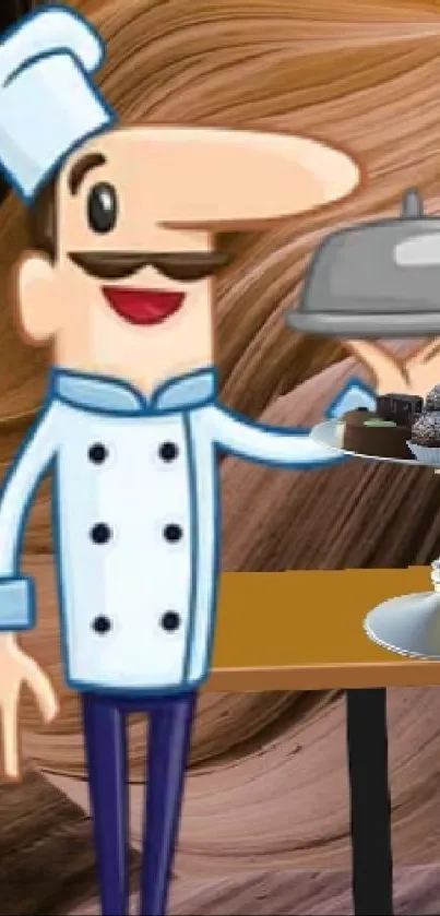 Cartoon chef holding dish with culinary flair.