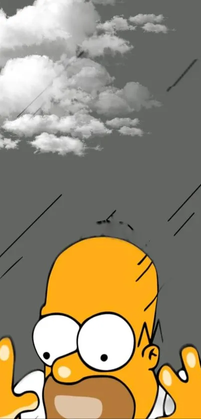 Cartoon character with clouds on grey background.