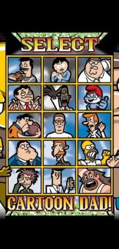 Cartoon dad character selection grid wallpaper.