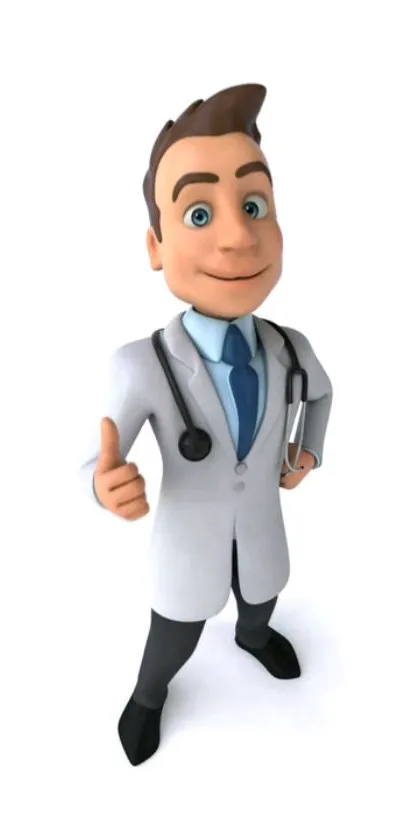 Cartoon doctor character in white coat giving thumbs up.