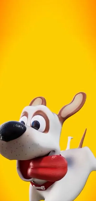 Animated cartoon dog on a bright yellow background.