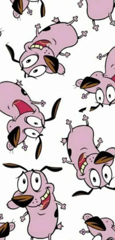 Whimsical pink cartoon dog pattern wallpaper.