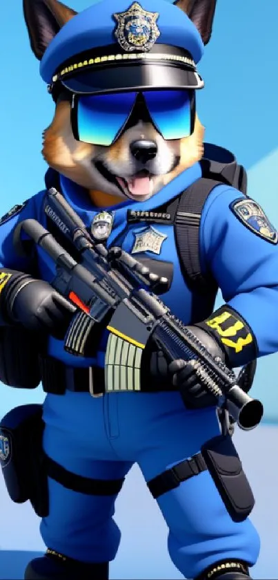 Cartoon dog dressed as a police officer in blue uniform, fun mobile wallpaper.