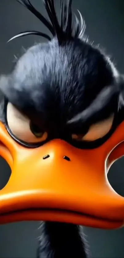 Close-up of animated duck with a funny expression.