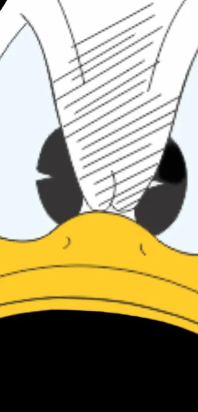 Close-up cartoon duck face in black and yellow.