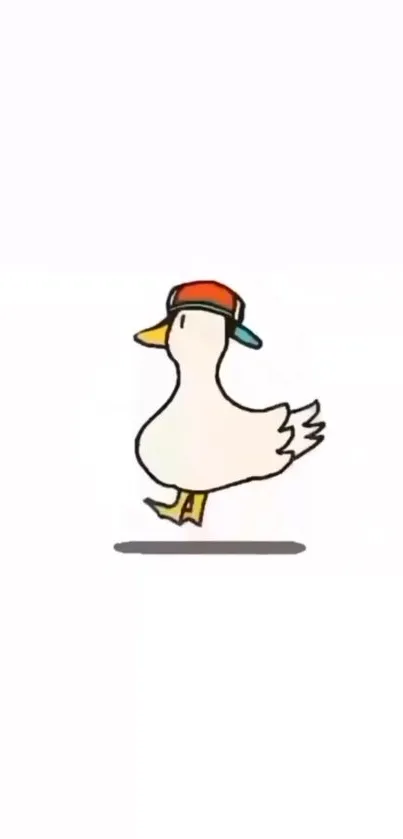 Cartoon duck wearing a red cap on a white background.