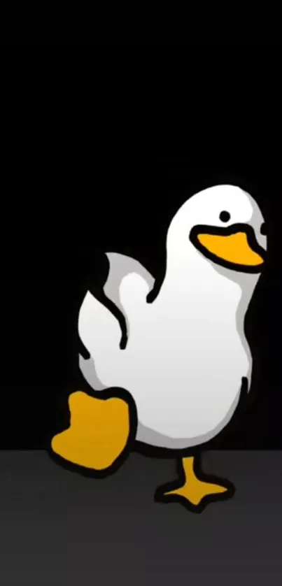 Cute cartoon duck on a black background with orange feet.