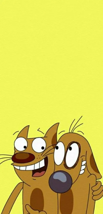 Cartoon duo on a bright yellow background.