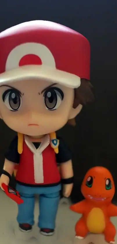 Anime figure with red hat and Charmander, perfect for mobile screens.