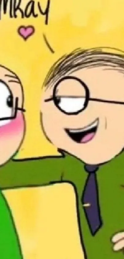 Vibrant cartoon friends wallpaper with two characters in colorful attire.