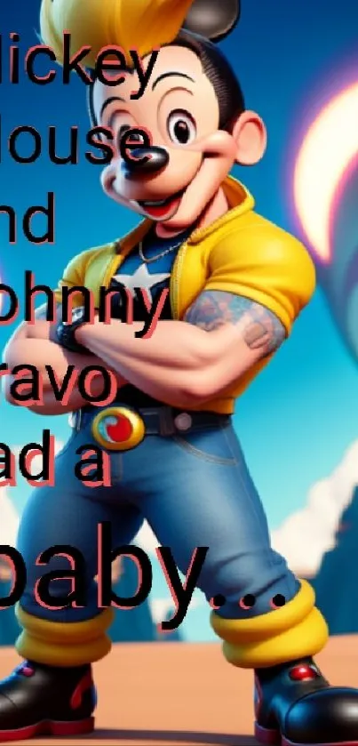 Cartoon fusion character with vibrant colors, featuring a unique blend in style.