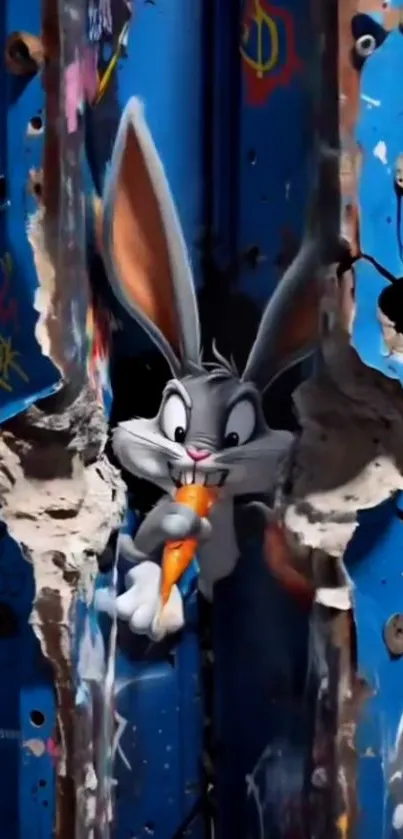 Bugs Bunny in graffiti art style with blue background.