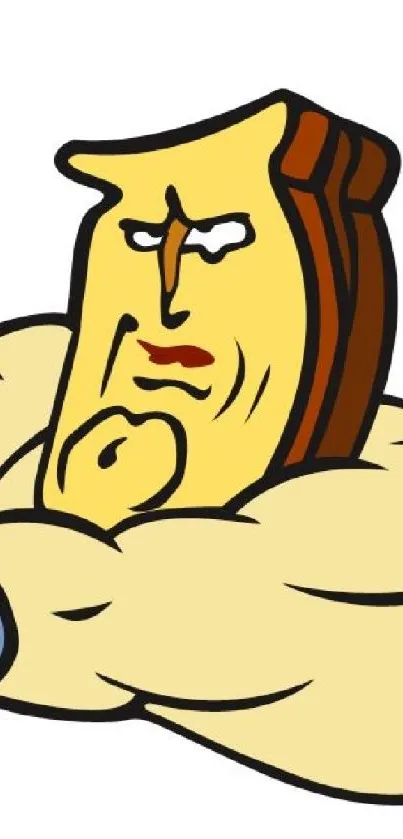 Cartoon hero with toast-like face on beige background.