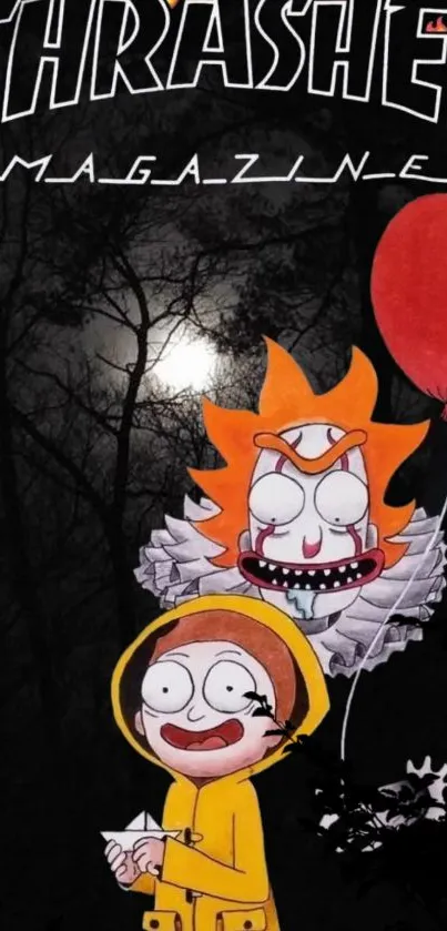 Cartoon horror wallpaper with moon and balloon.