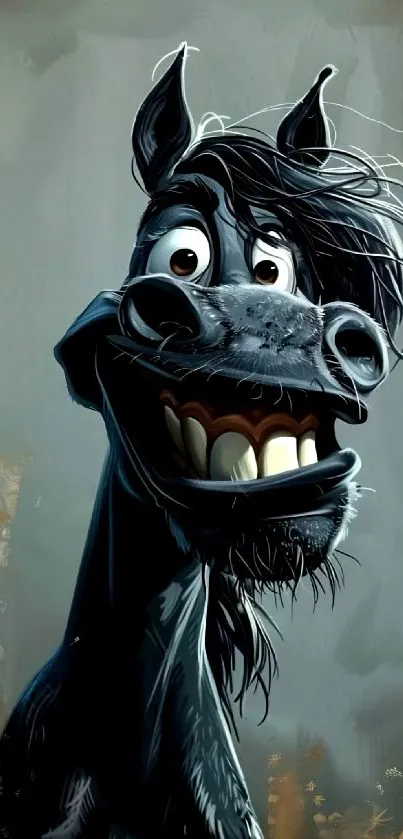 Vibrant cartoon horse with a playful expression.