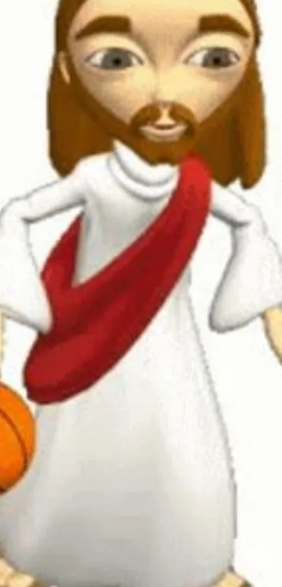 Cartoon Jesus playing basketball with humorous style.