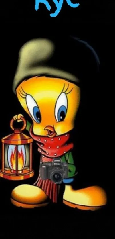 Cartoon character holding a lantern, ideal for mobile wallpaper.