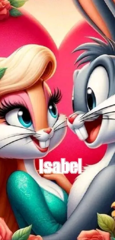 Colorful cartoon bunny couple in love.