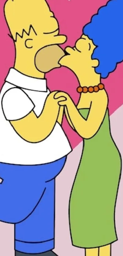 Cartoon characters kissing in colorful wallpaper