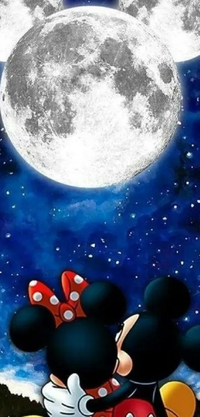 Cartoon characters under a starry sky with three bright full moons.