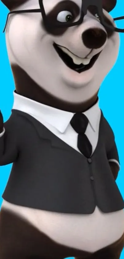 Cartoon panda in suit on a blue background.