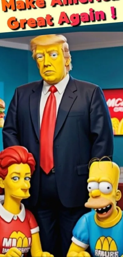 Cartoon parody with political figures in a fast-food setting.