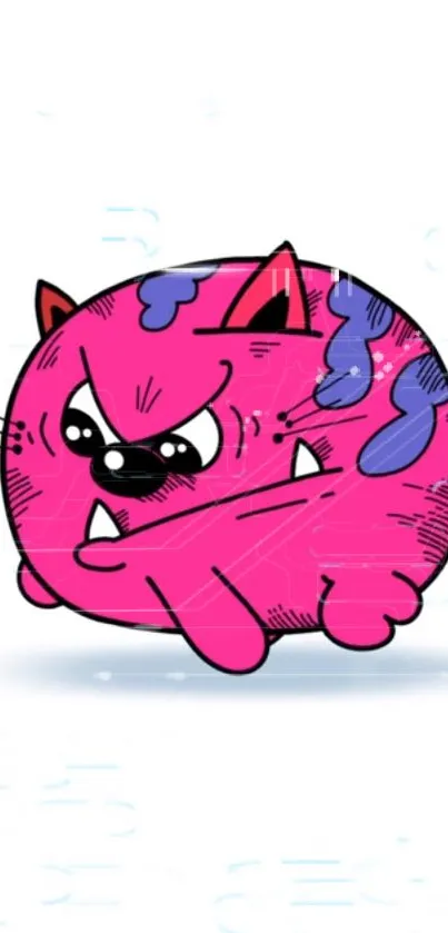 Playful pink cartoon cat with an angry expression on a white background.