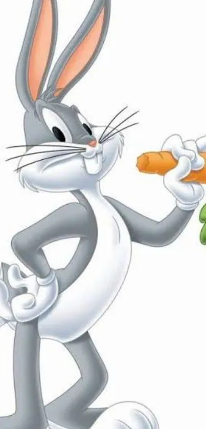 Playful cartoon rabbit holding a carrot.