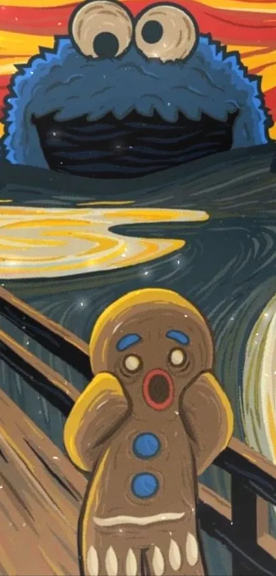 Cartoon inspired by 'The Scream' with gingerbread man.