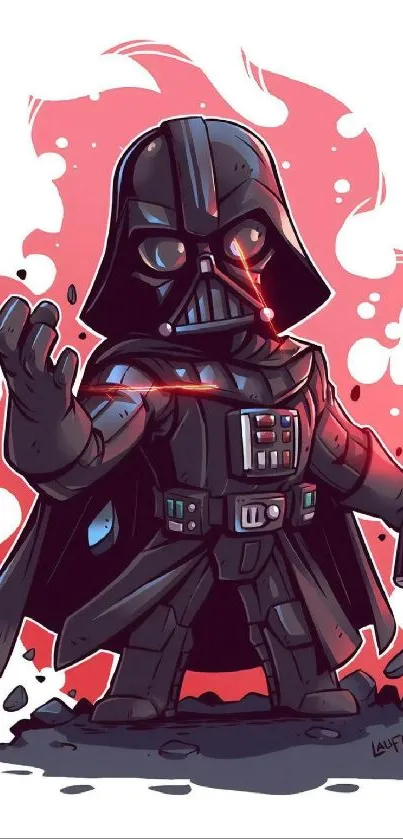 Cartoon Sith Lord with saber in vibrant art style.