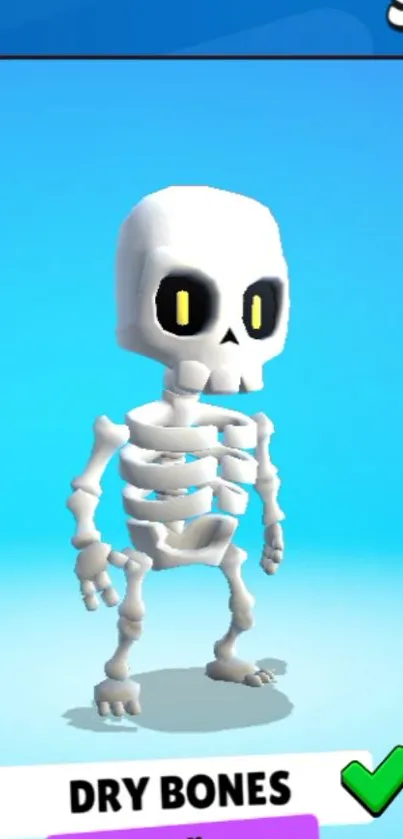 Cartoon skeleton character on a blue gradient background.