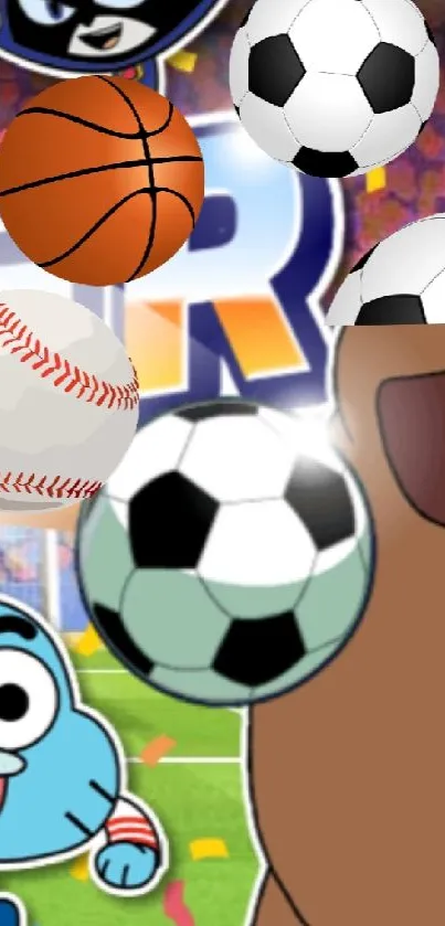 Vibrant cartoon sports wallpaper with lively characters and colorful background.