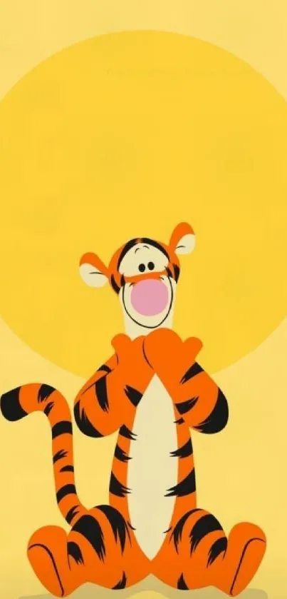 Cartoon tiger smiling on a yellow background wallpaper.