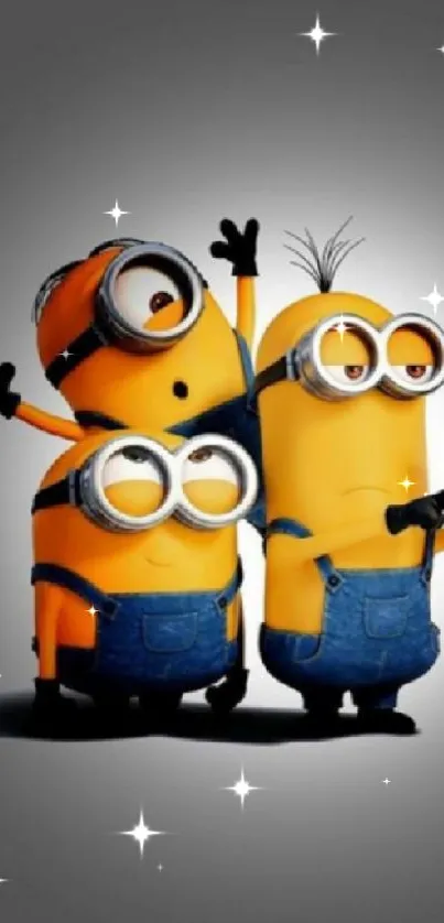 Minion characters in denim with a smartphone