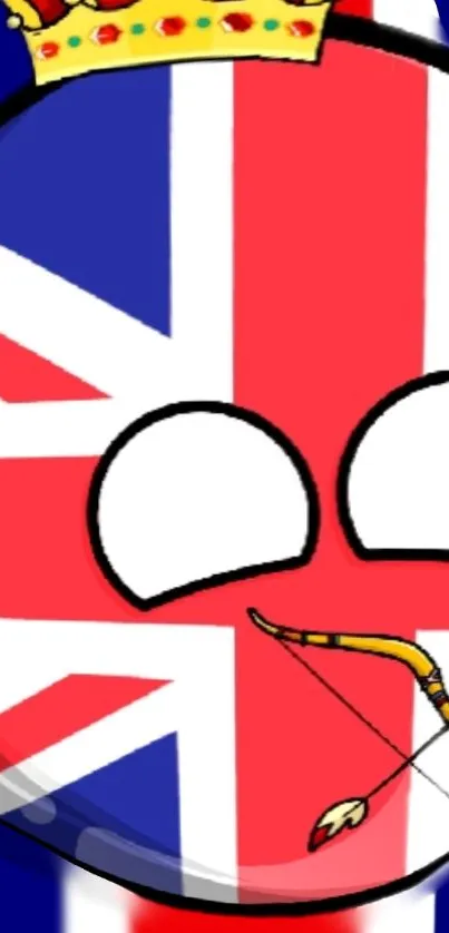 Cartoon Union Jack ball with archer on mobile wallpaper.