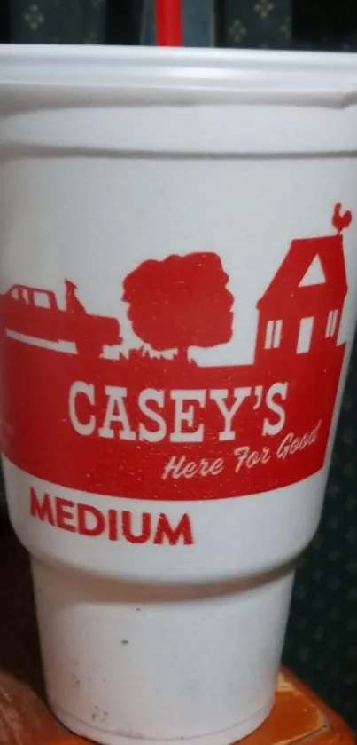 Casey's medium cup with red graphics on a white background.