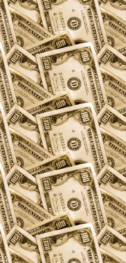 Elegant arrangement of hundred-dollar bills as mobile wallpaper.