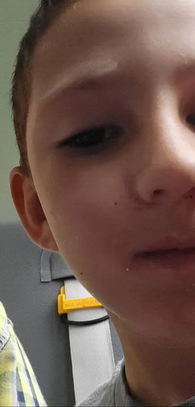 Close-up portrait of a playful young boy with a casual expression.