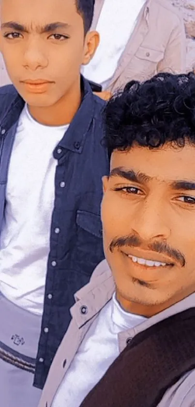 Two young friends taking a selfie outdoors.