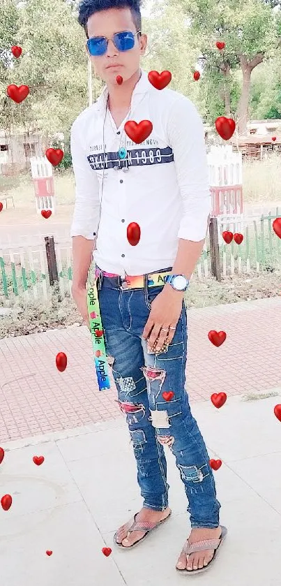 Man in casual outdoor attire with trendy style.