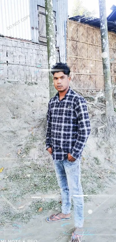 Casual outdoor portrait with plaid shirt