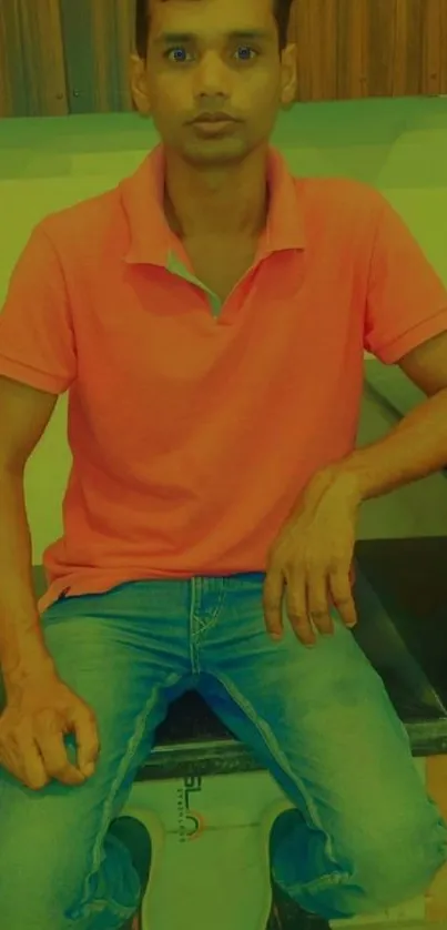 Person in orange shirt with casual style.