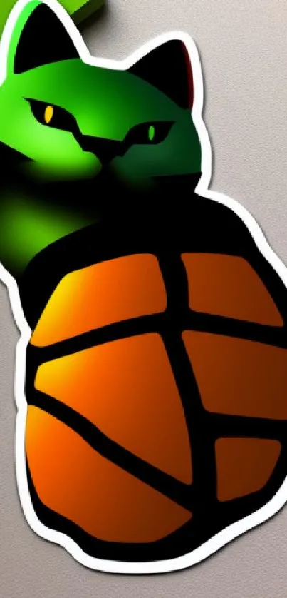 Green cat with basketball design phone wallpaper.