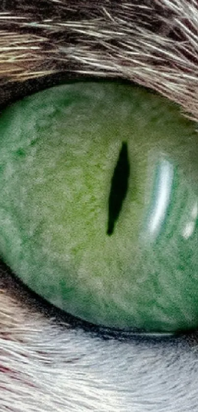 Close-up of a cat's green eye on a mobile wallpaper.