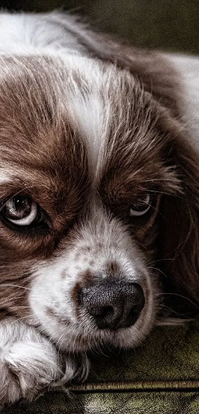 Cavalier King Charles Spaniel resting on a green chair.