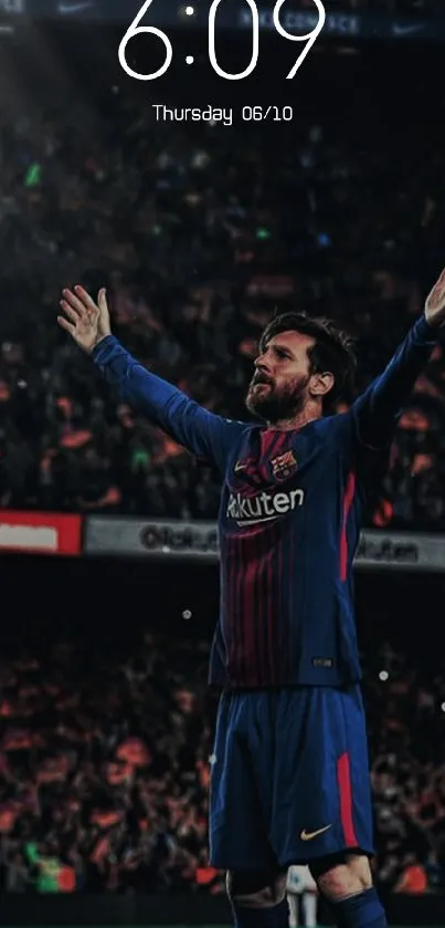 Soccer star celebrating victory on field wallpaper.