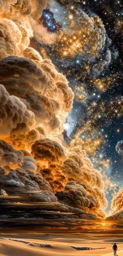 Celestial dreamscape with stars and clouds.