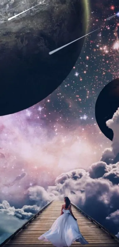 Dreamscape wallpaper with clouds and planets.