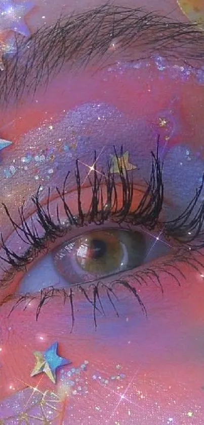 Celestial eye art with vibrant stars.